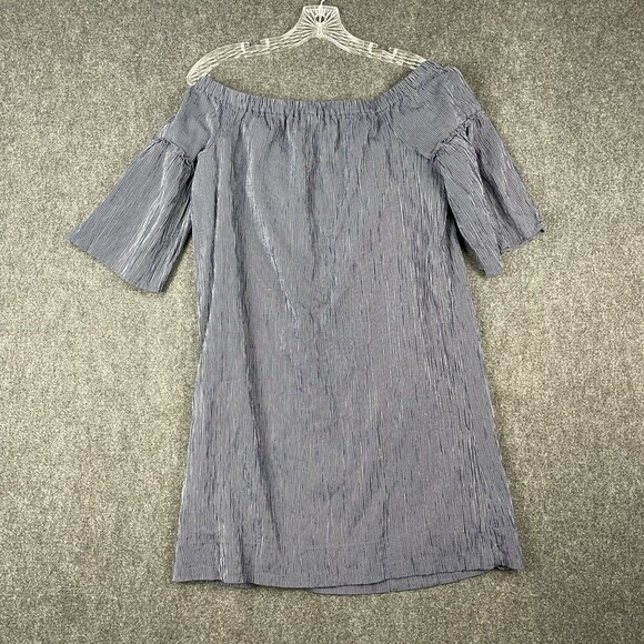 Madewell Off-the-Shoulder Bell-Sleeve Dress in Blue Deep Navy Size 4 EUC - Picture 4 of 7